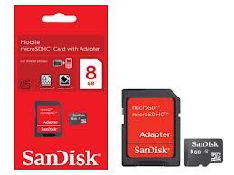 Cartão de Memória Micro-SDHC 8GB - c/ Adaptador SD - Sandisk