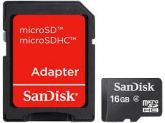 Cartão de Memória Micro-SDHC 16GB - c/ Adaptador SD - SanDis