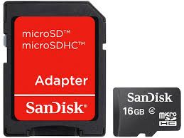 Cartão de Memória Micro-SDHC 16GB - c/ Adaptador SD - SanDis